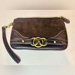 Wilson Leather's Wristlet Ring Clutch Vintage 90s Brown Leather & Suede